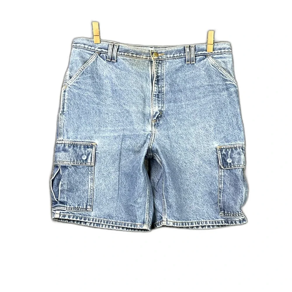 Carhartt Washed Denim Cargo Short Mens 40 Blue Utility Rugged Workwear Outdoor